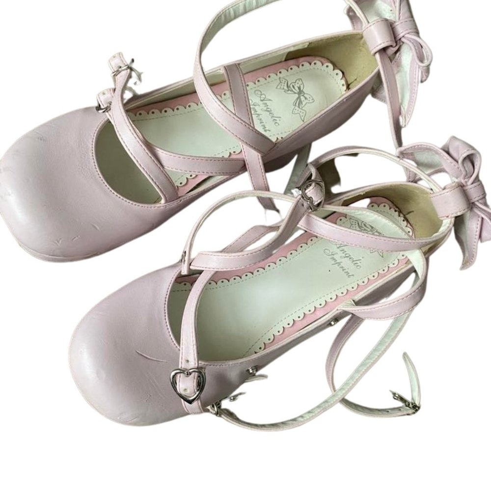 Kawaii Angelic Imprint Baby Pink Strappy Lolita Heels with Bow - Picture 5 of 7